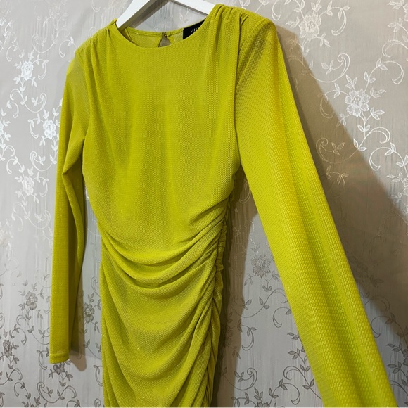 Vici Runched Lime Glitter Bodycon Maxi Long Sleeve Dress SMALL - Picture 5 of 15